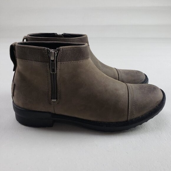 Ugg Attell Waterproof Ankle Boot Womens 7 Brown Leather Side Zip Fleece Lined - Picture 2 of 11